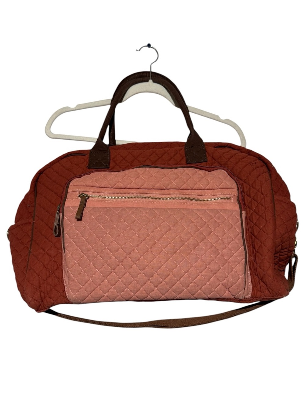 Quilted Duffel Bag Overnight Weekender Travel Orange Mauve Rose Pink Granny Core